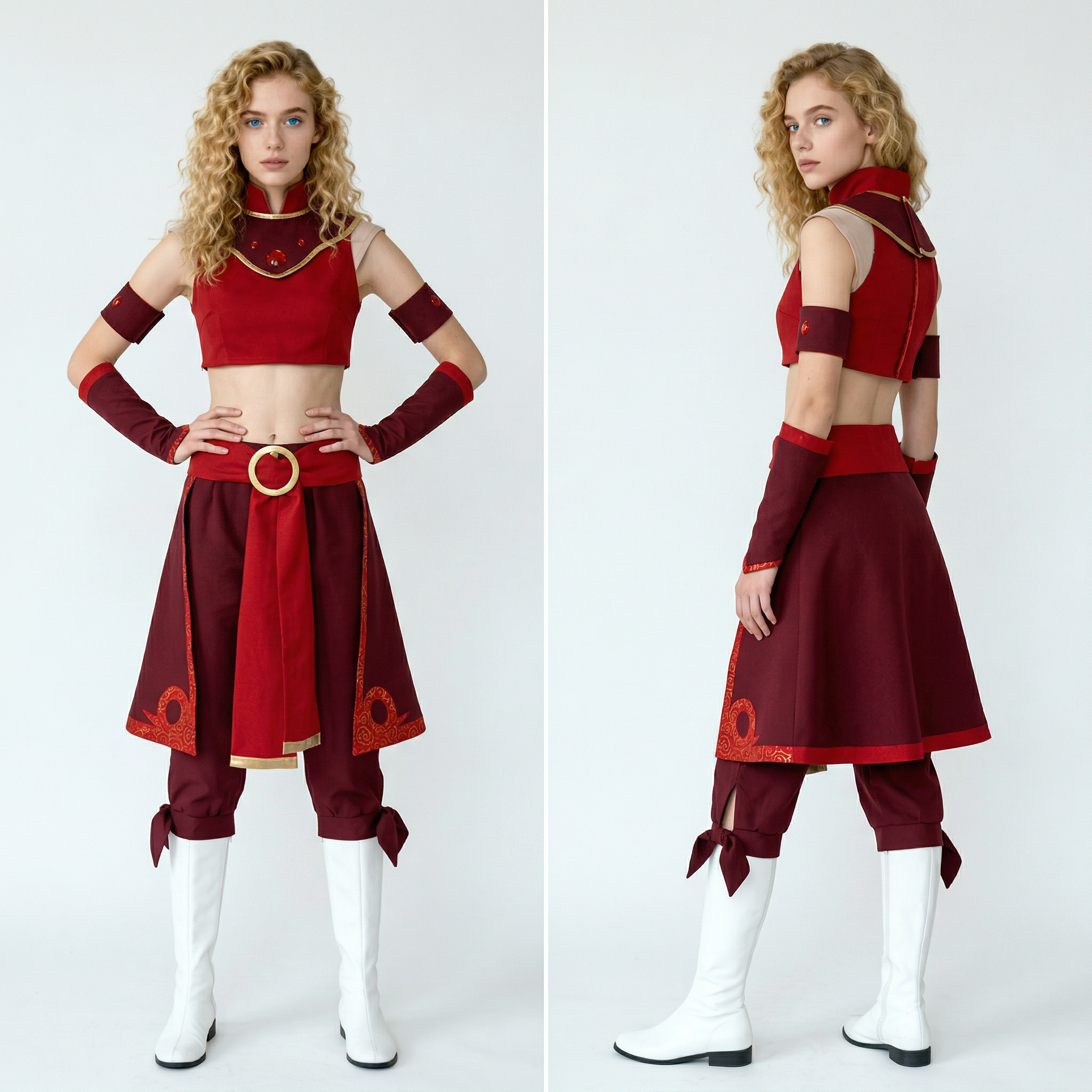 Avatar: The Last Airbender - Kyoshi Warrior Suki Cosplay Costume Full Set (Fire Nation Red Battle Dress) - Cosplee