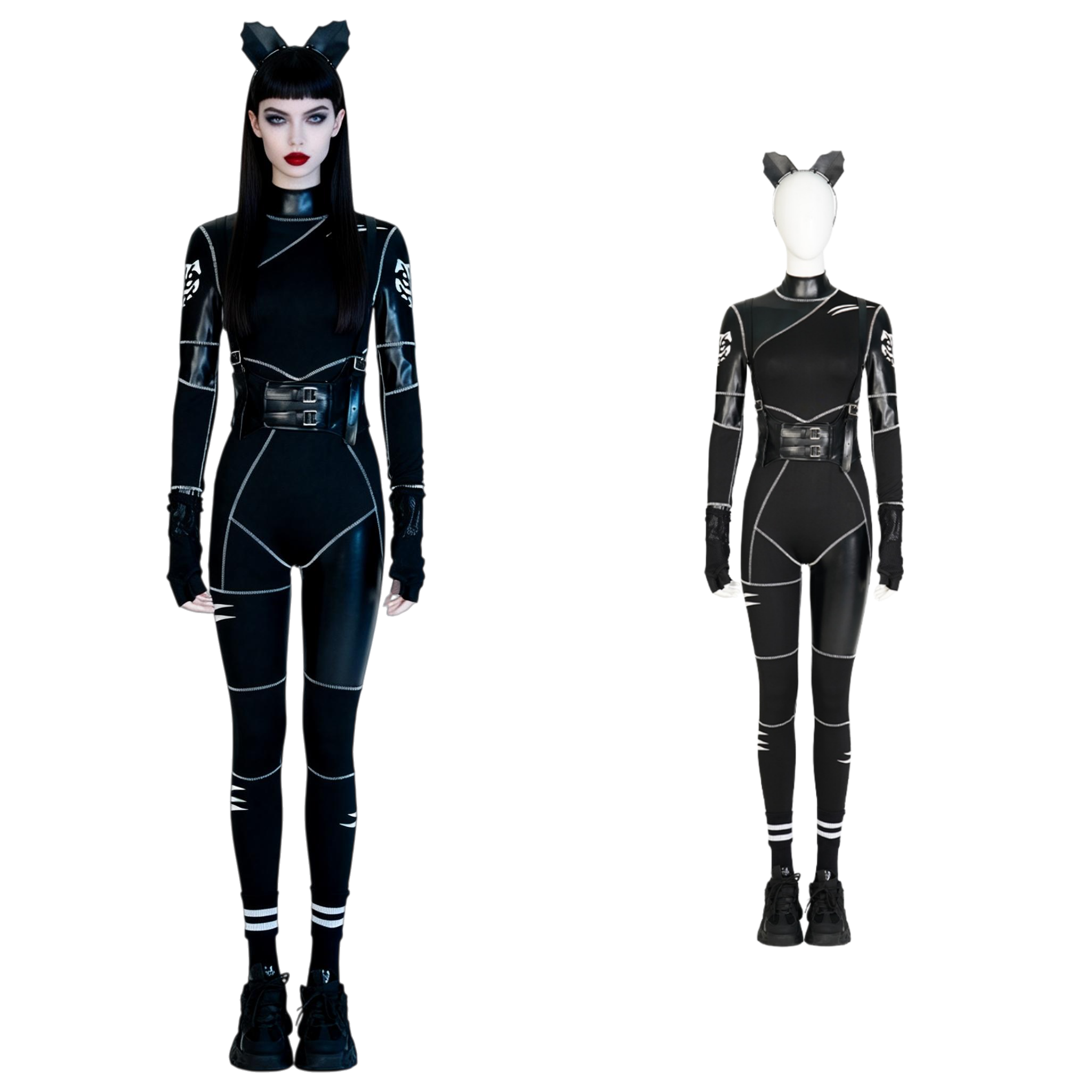Wednesday Addams Cat-Ears Jumpsuit, Gothic Kawaii Style - Cosplee