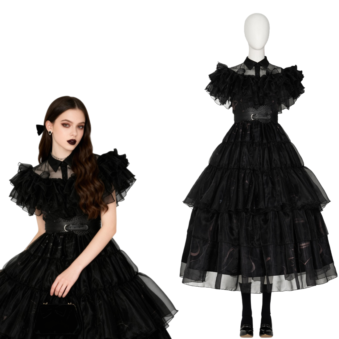 Movie The Wednesday Addams Black Lace Formal Dress - Cosplee