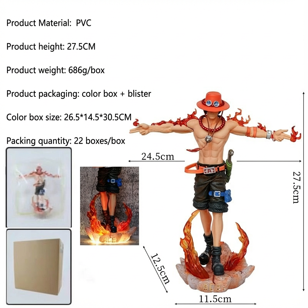One Piece Three Brothers Ace with Cross Arms Action Figure Statue PVC Collectible Model - Cosplee