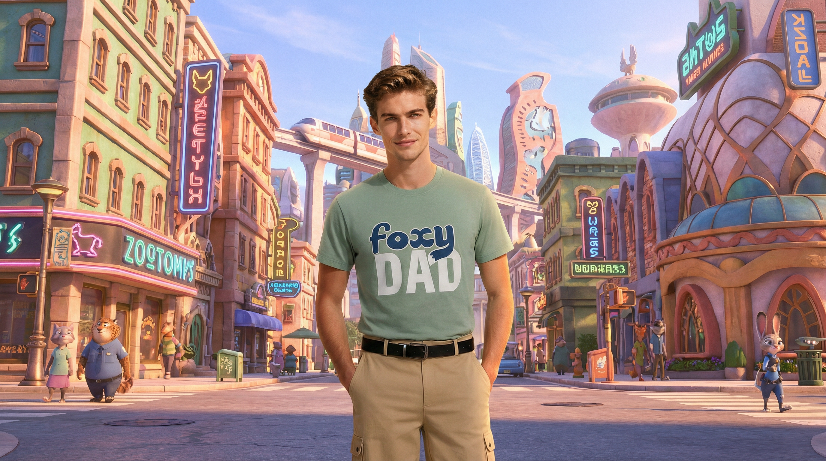 Premium Nick Wilde Zootopia 2 T-shirt and pants set by COSCOSMOS, featuring high-grade mint green fabric and effortless urban chic tailoring for professional cosplayers.