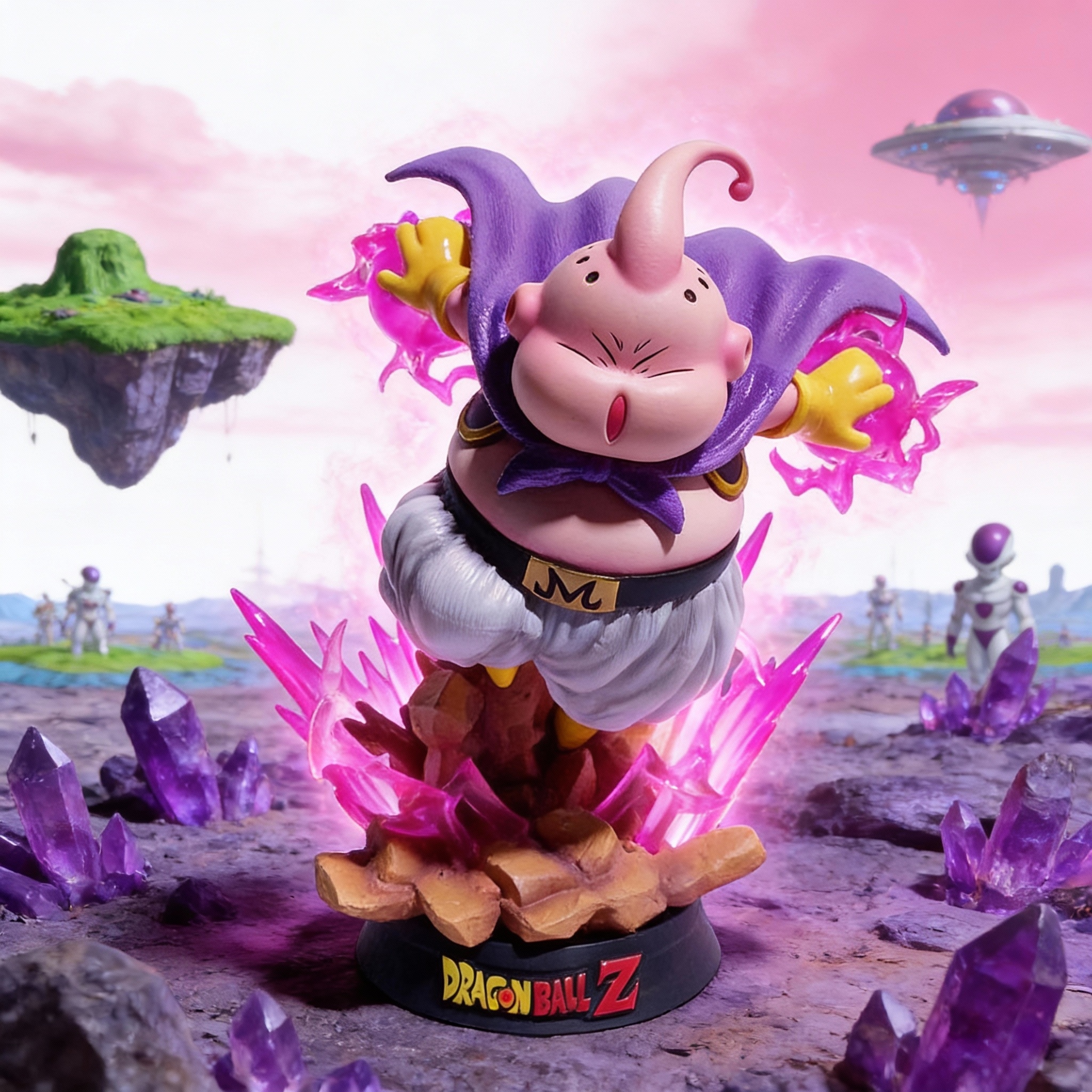 Dragon Ball Z Majin Buu (Fat Buu) Power Unleashed - Deluxe Version with LED Light-Up Base & Figure - Cosplee