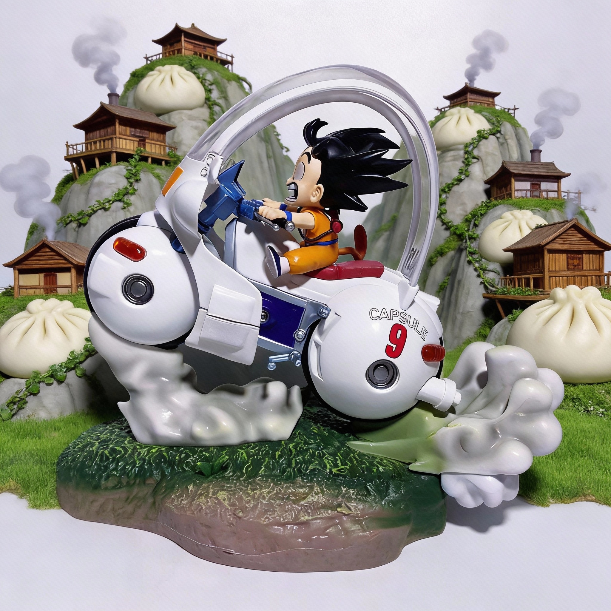 Dragon Ball MH Desktop Series: Bulma & Kid Goku with Motorcycle - Transparent Diorama Base Statue - Cosplee