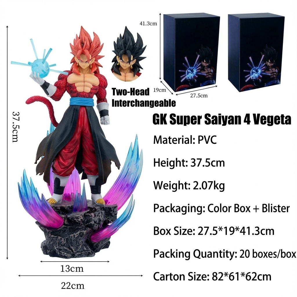 Dragon Ball GT - Super Saiyan 4 Gogeta Dual-Portrait LED Light-Up Diorama Statue - Cosplee