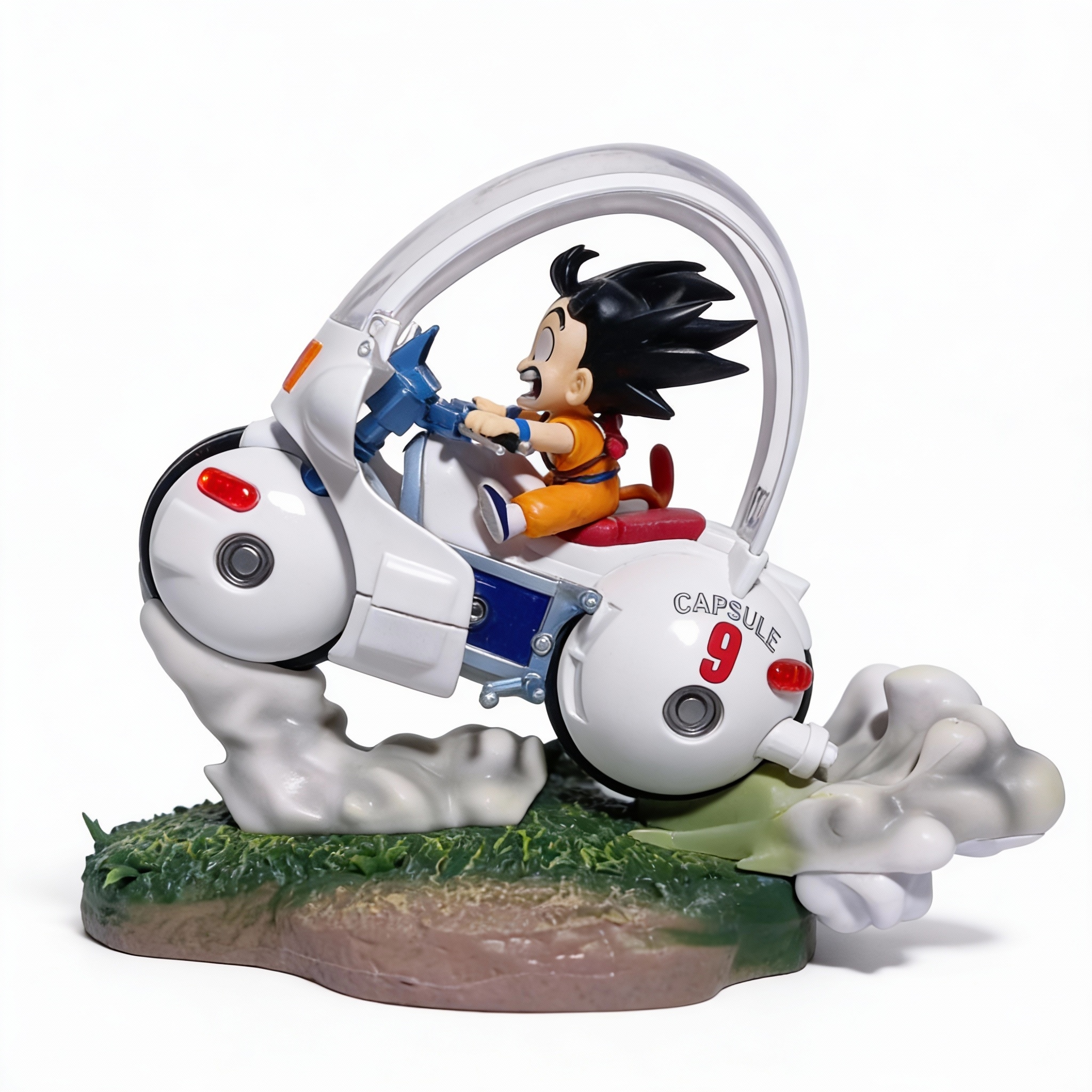 Dragon Ball MH Desktop Series: Bulma & Kid Goku with Motorcycle - Transparent Diorama Base Statue - Cosplee