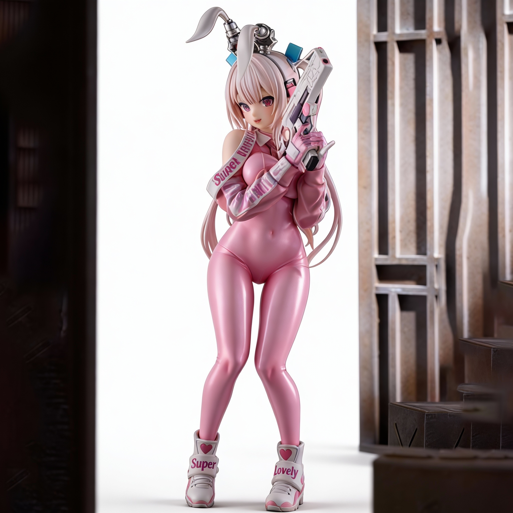 Superbunny - Pink Bunny Girl Anime Statue (Trendy Collectible Art Toy) - Cosplee
