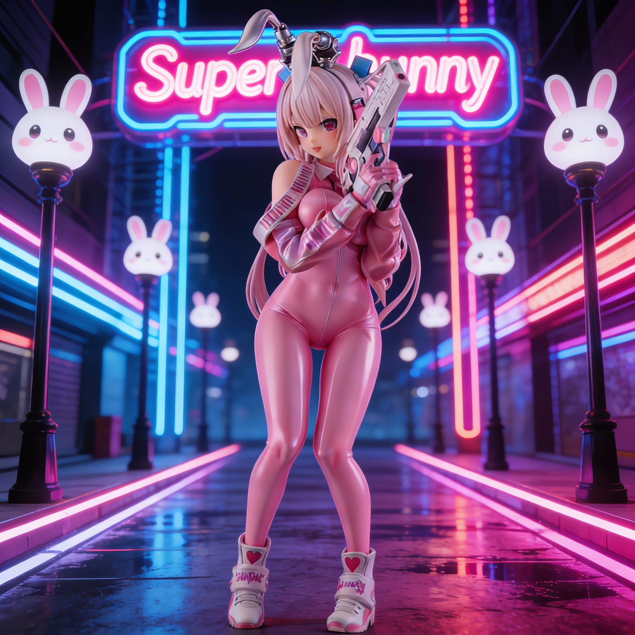 Superbunny - Pink Bunny Girl Anime Statue (Trendy Collectible Art Toy) - Cosplee