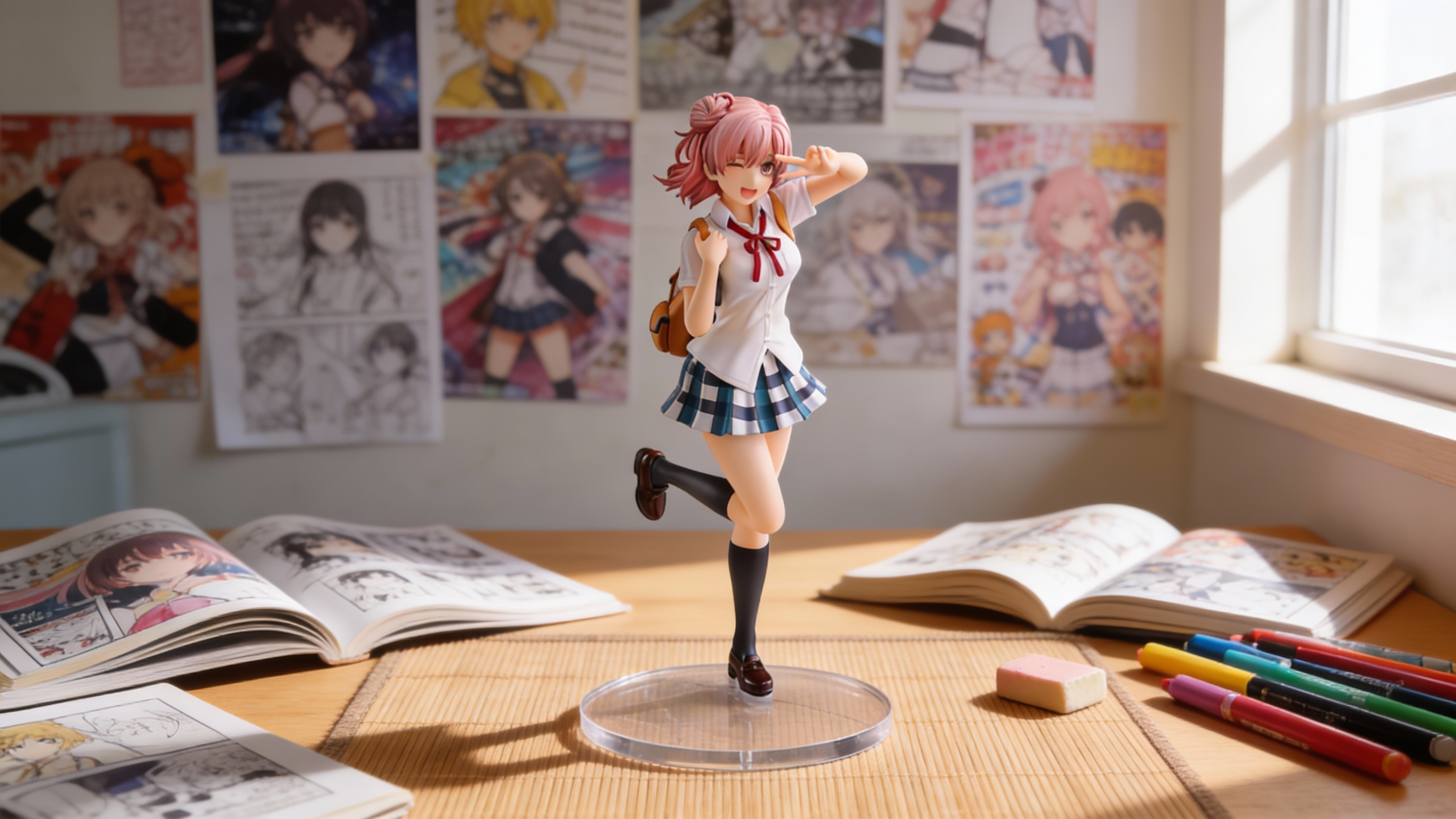 Kasumi Nakasu Love Live Nijigasaki high-end figure in a dynamic singing pose wearing a detailed school uniform and carrying a signature school bag.