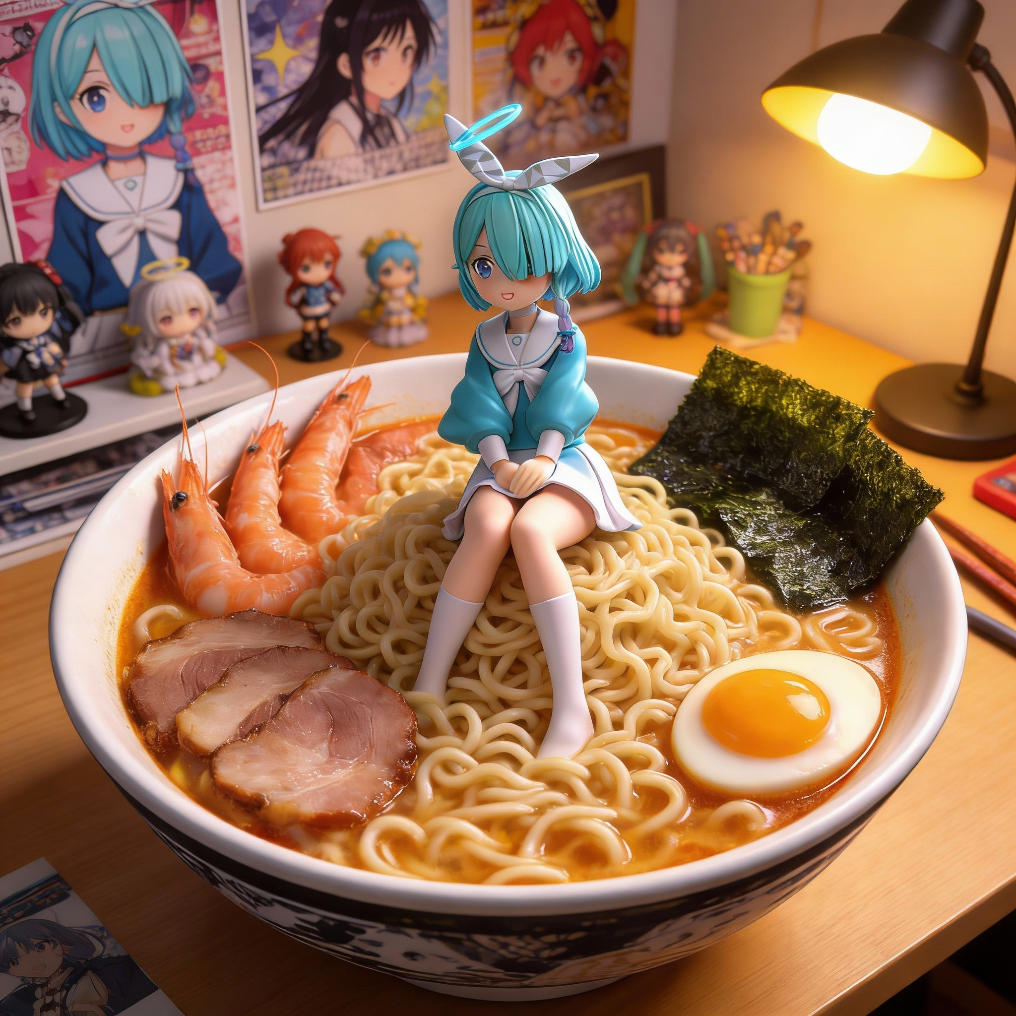 Sailor Uniform Arona Cute Anime Figure - Instant Noodles Press & Sitting Pose Model Collectible - Cosplee