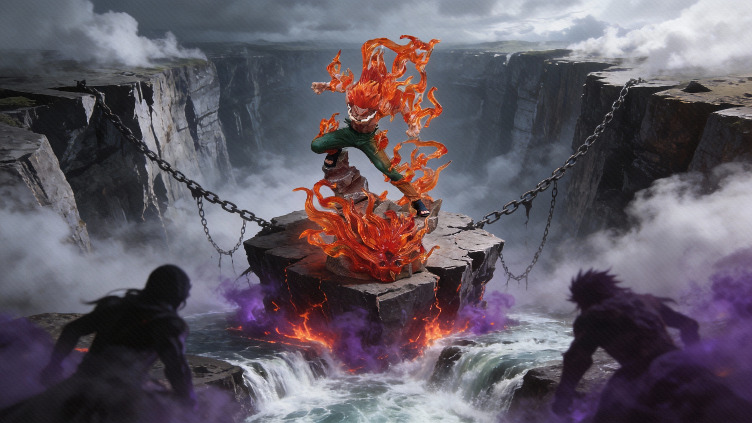 Might Guy Night Guy Eight Inner Gates LED light-up statue showing the crimson blood dragon and battle-damaged aesthetic.