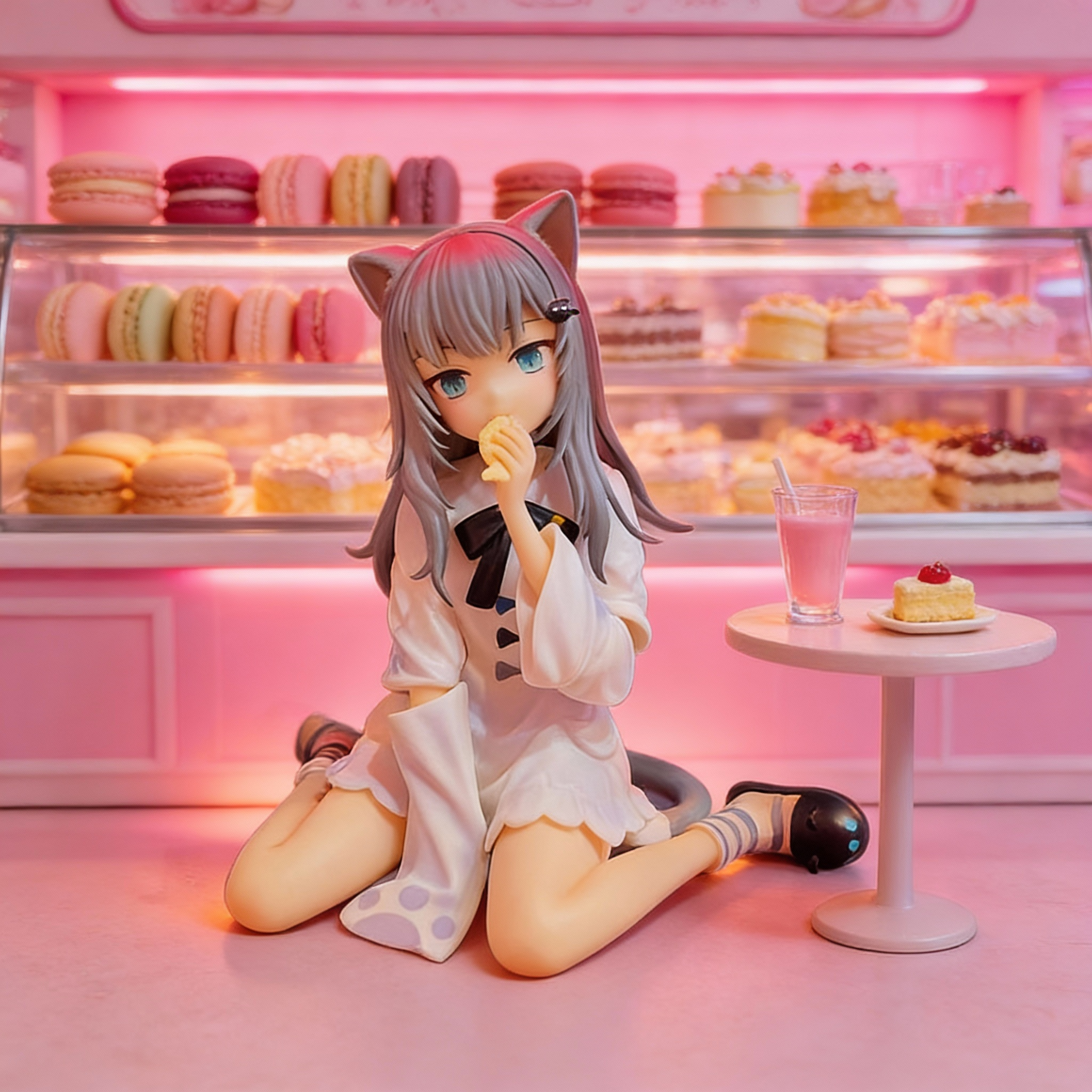 KyoAni Cat Girl Original Art Figure - Cute Sitting Pose Anime Cat Maiden Collectible Mode - Cosplee