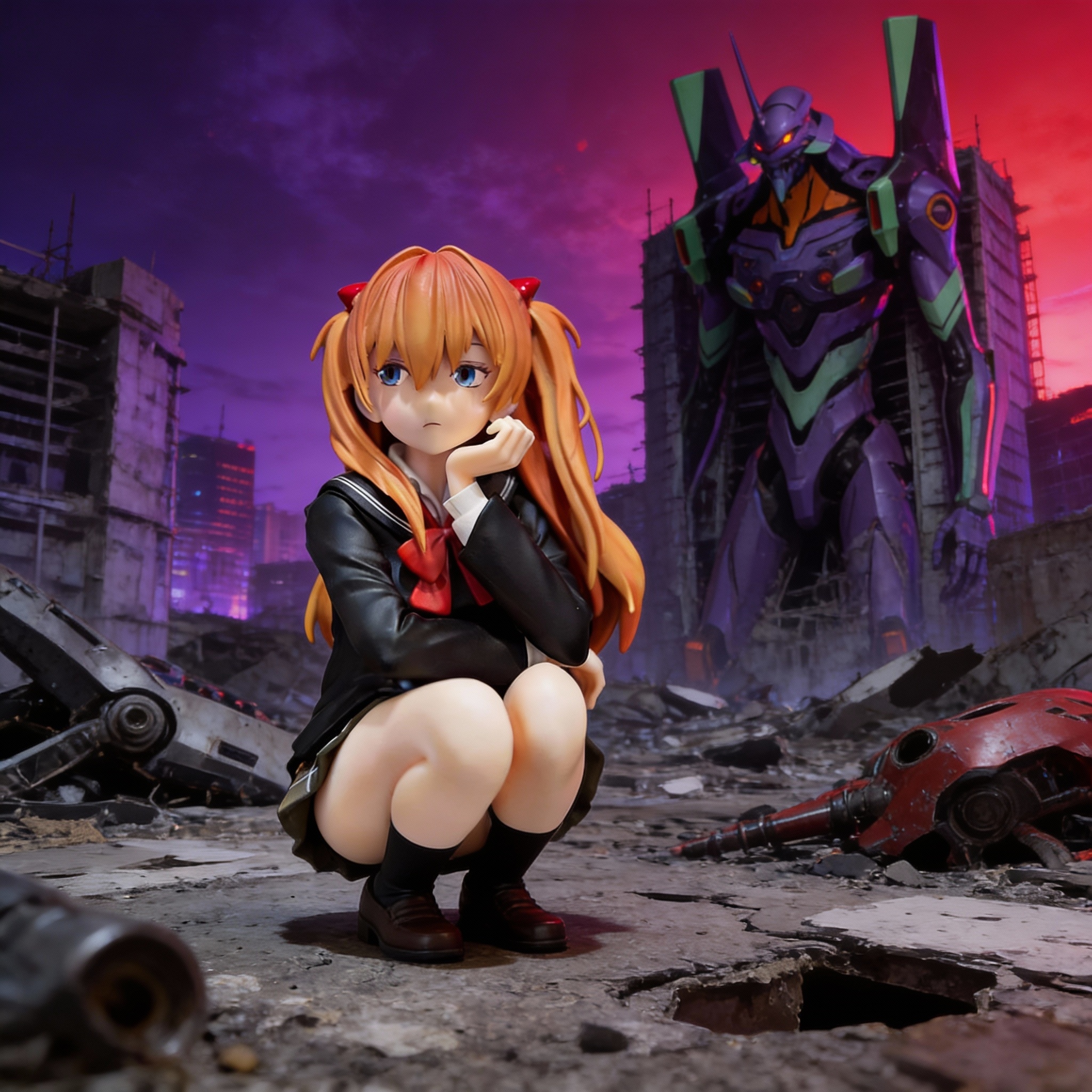 Evangelion EVA Crouching Asuka Figure - Anime Girl Model Collectible Statue Gift - Cosplee