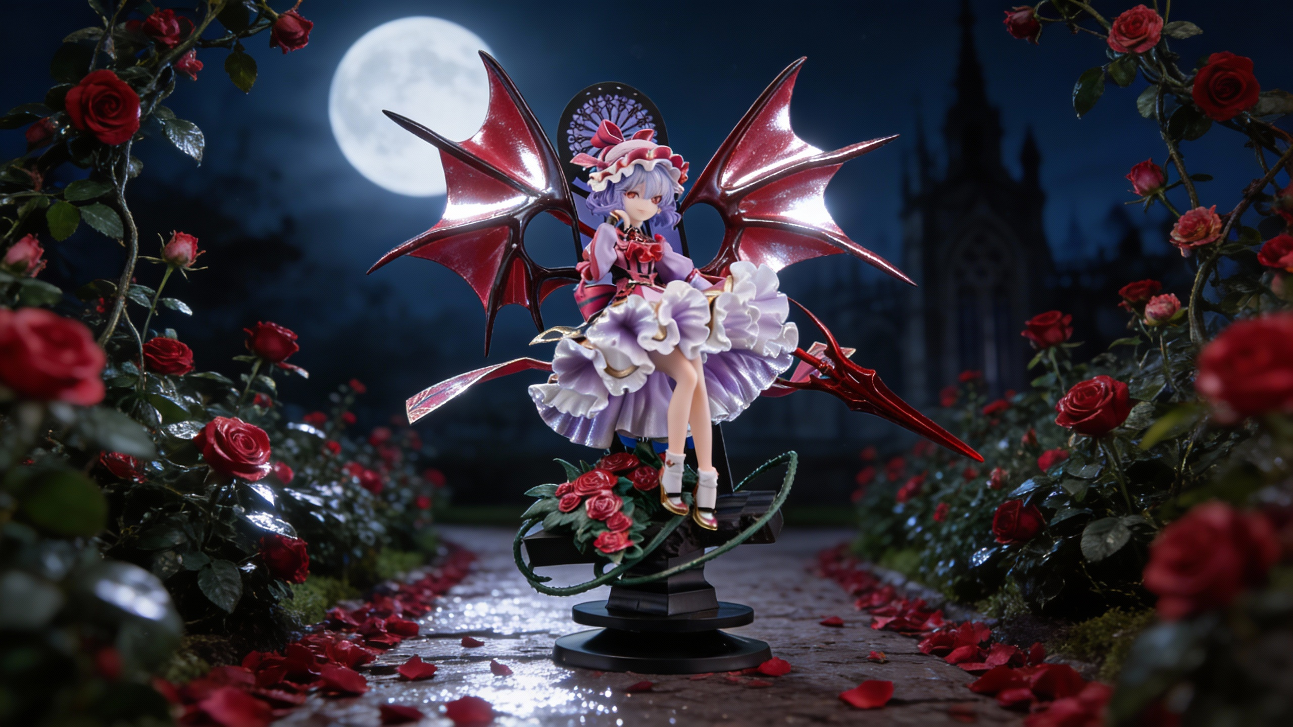 Remilia Scarlet from Touhou Project in Blue Rose Elegance premium figure pose wearing purple Gothic Lolita dress with large bat wings.