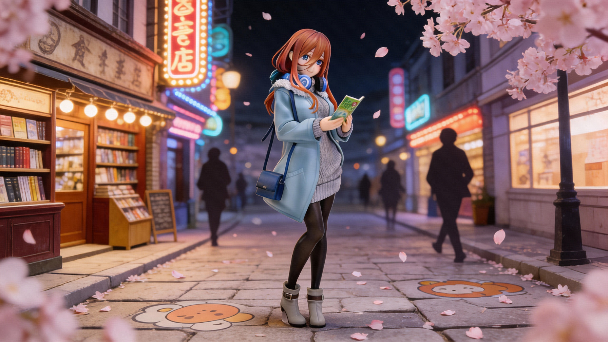 Miku Nakano from The Quintessential Quintuplets wearing a blue date outfit coat with fur collar and grey sweater figure.