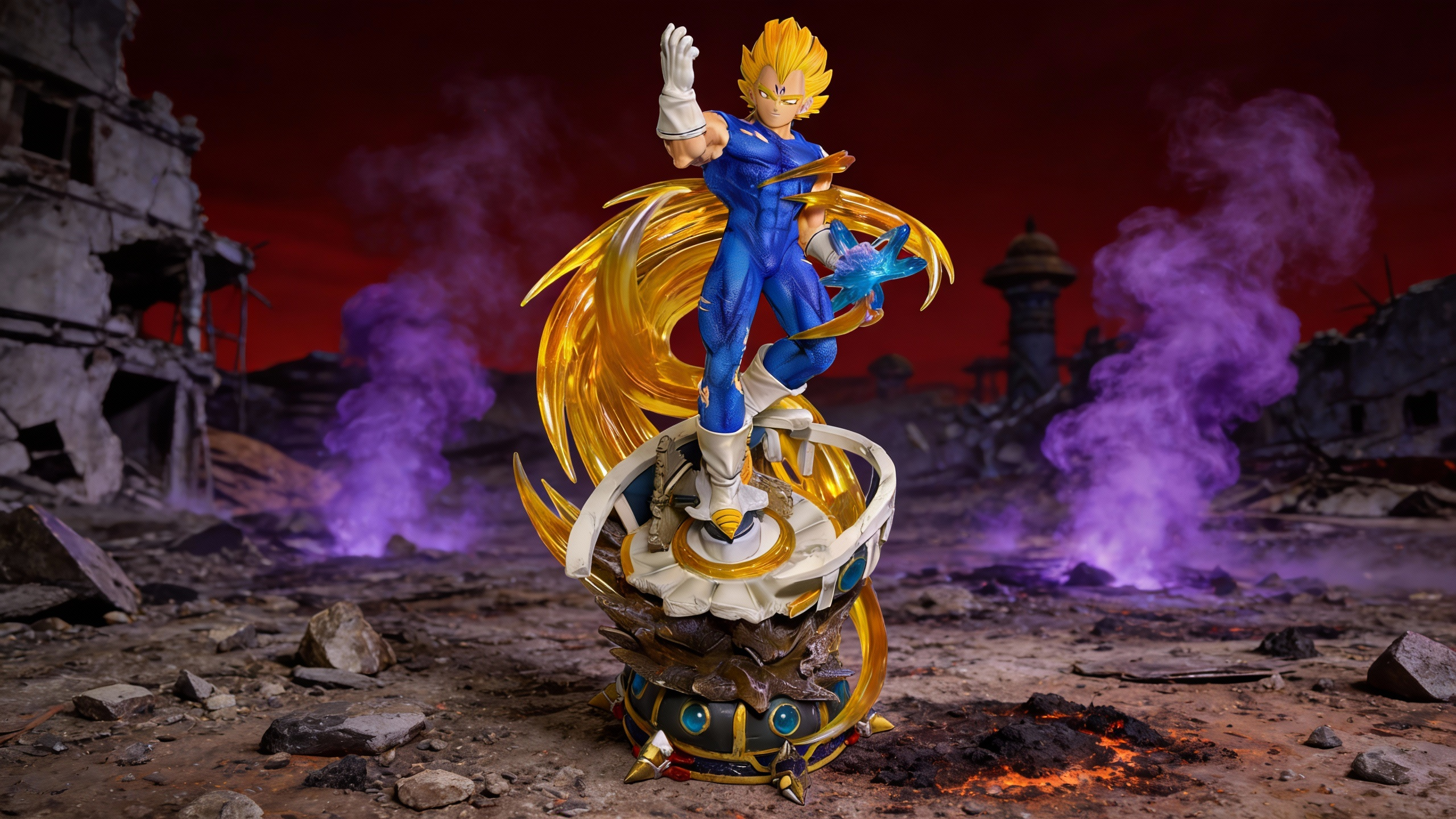 Dragon Ball Z LS Series Super Saiyan Vegeta Large Scale Figure by COSPLEE featuring Final Flash pose, LED lighting, and dual interchangeable portraits.
