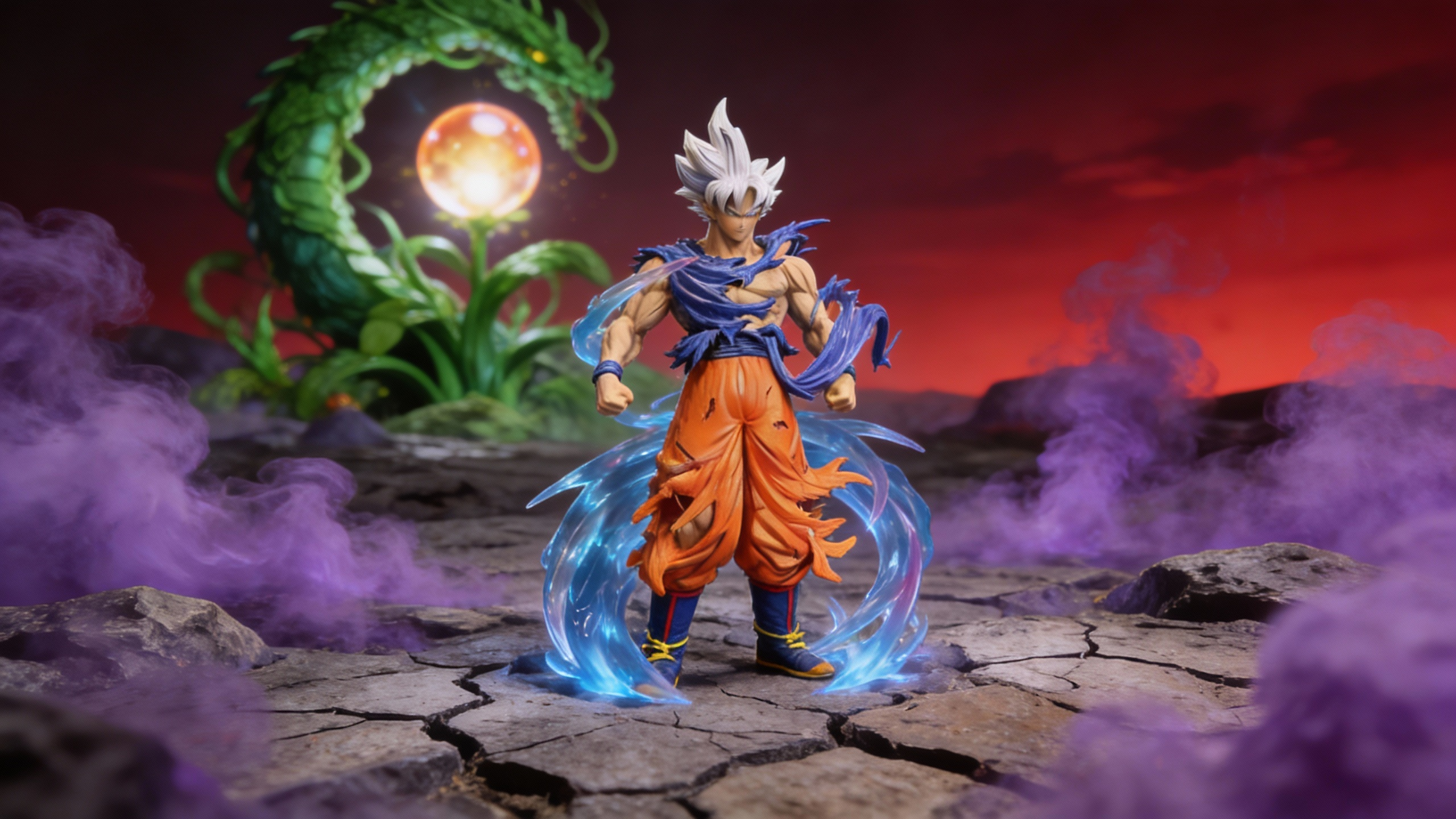 Dragon Ball Super Goku Gogeta dual portrait cloudy ripple transformation statue showing Ultra Instinct Goku's silver aura and Gogeta's dynamic pose.