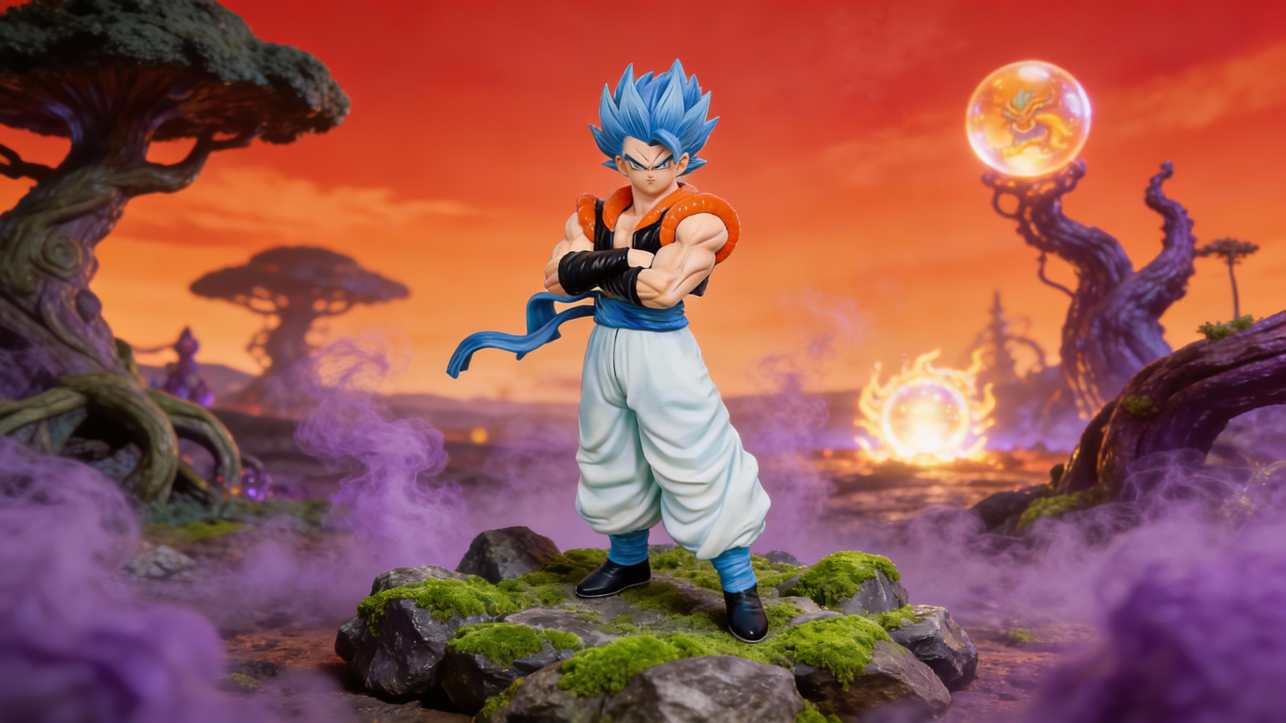 Dragon Ball Super premium standing pose figure featuring interchangeable heads for Super Saiyan and SSGSS Vegito/Gogeta forms by COSPLEE.