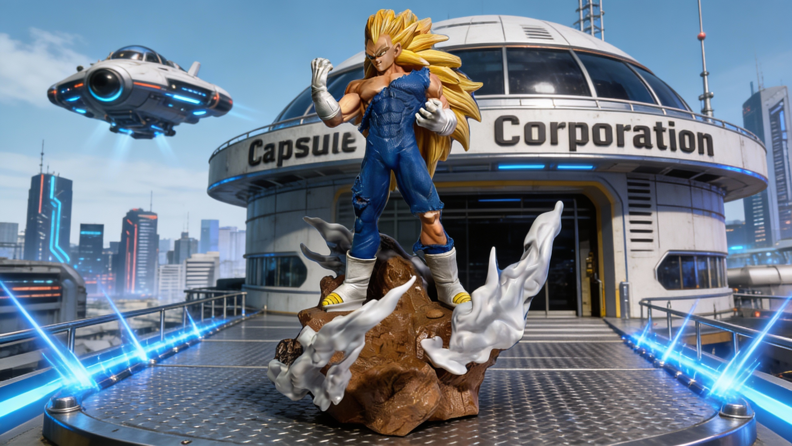 Dragon Ball Z Kylin Series Super Saiyan 3 Goku and Super Saiyan 2 Vegeta premium statue set featuring high-definition battle damage and energy effects by COSPLEE.