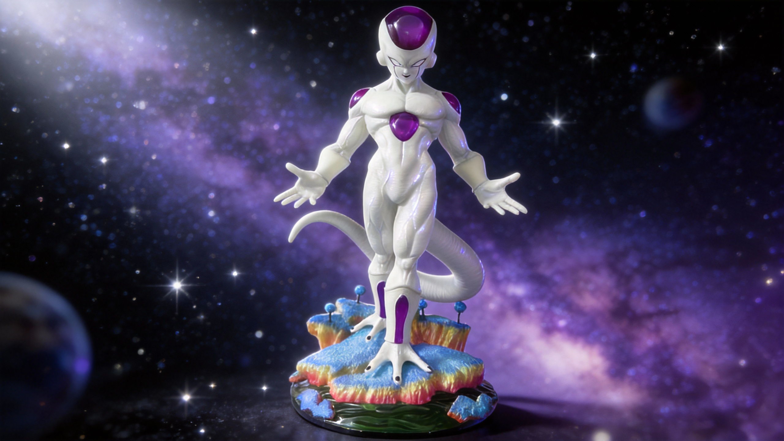 Premium Frieza Final Form YS Edition Resin Statue by COSPLEE, featuring a cold gaze, glossy purple head and shoulder gems, and a detailed Namekian rock base.