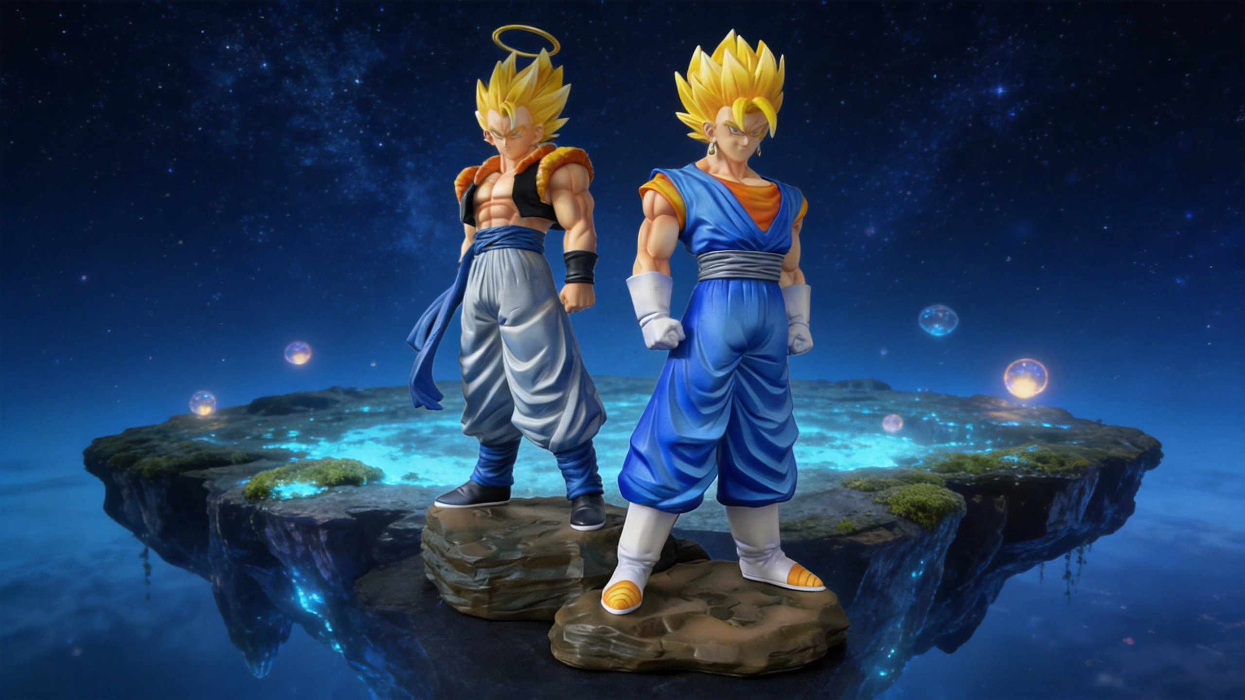 Premium Dual Kings Gogeta and Vegito Fusion Resin Statue by COSPLEE, featuring Metamoran vest and Potara earring details with high-saturation battle-damaged base.