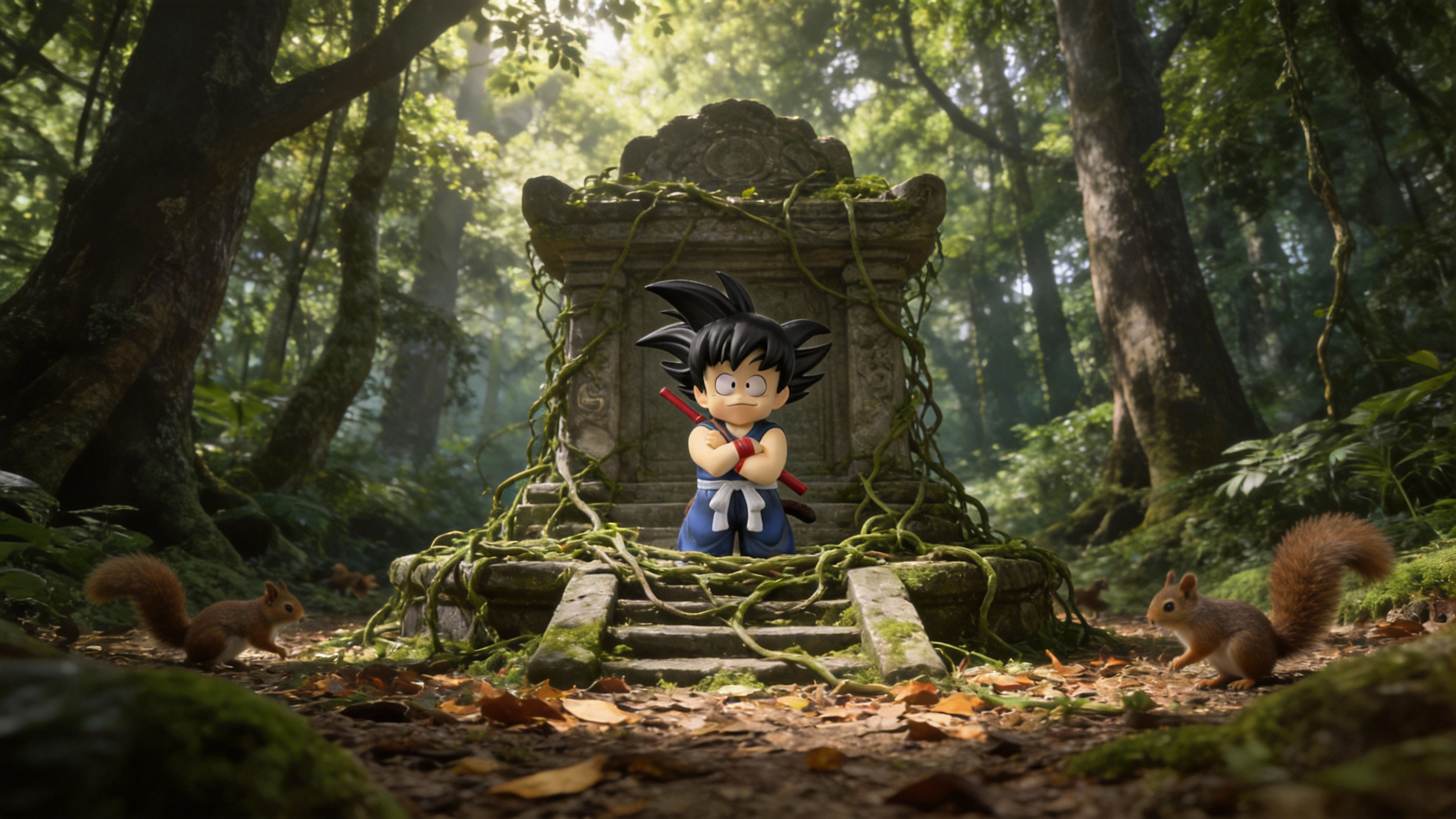 Kid Goku Civilization series GK statue with arms crossed, red Power Pole on back, deep blue martial arts suit, and stubborn expression.