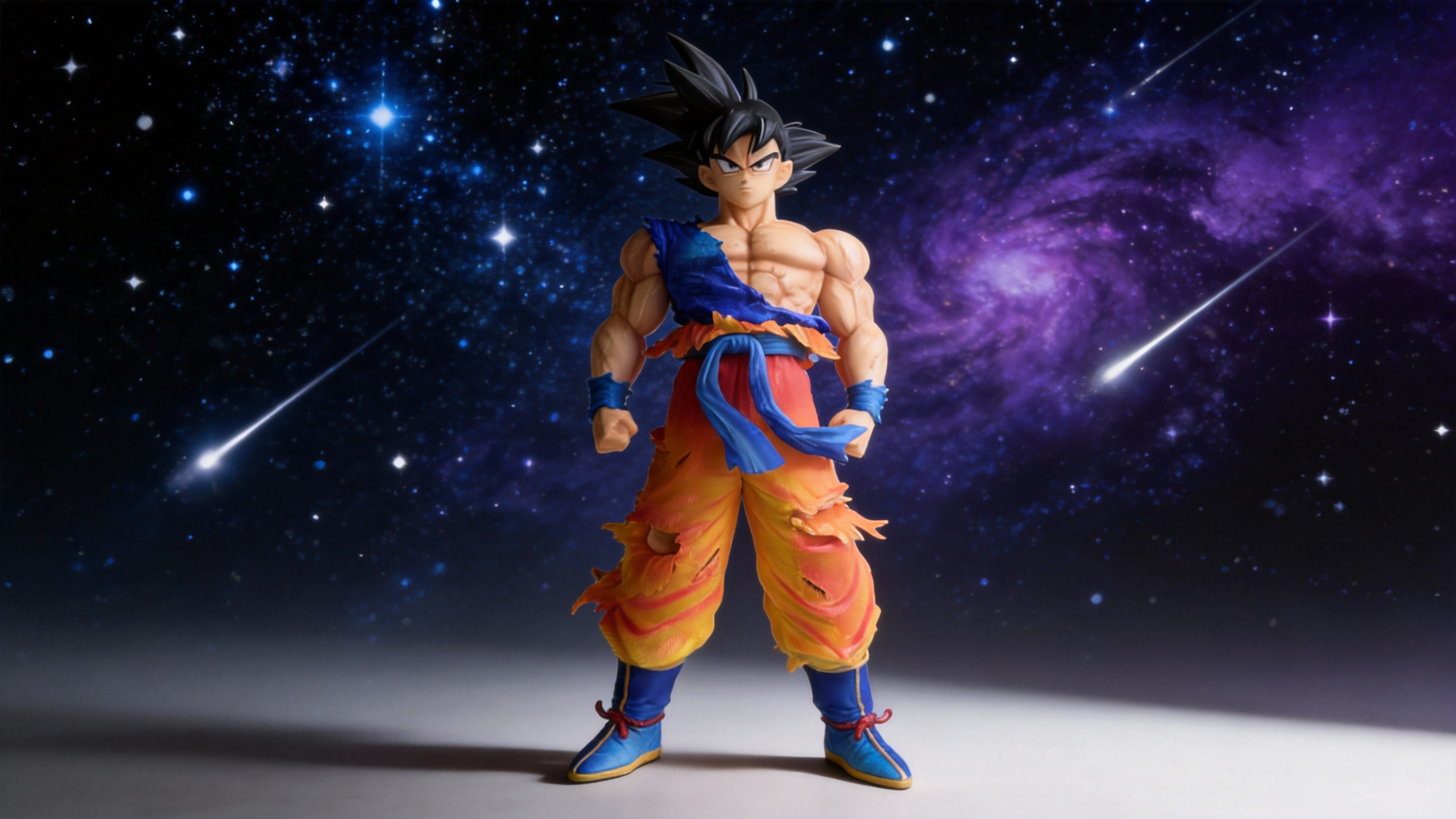 High-end Goku GK statue featuring three interchangeable heads: base form black hair, Super Saiyan yellow hair, and mid-transformation state with energy effects.